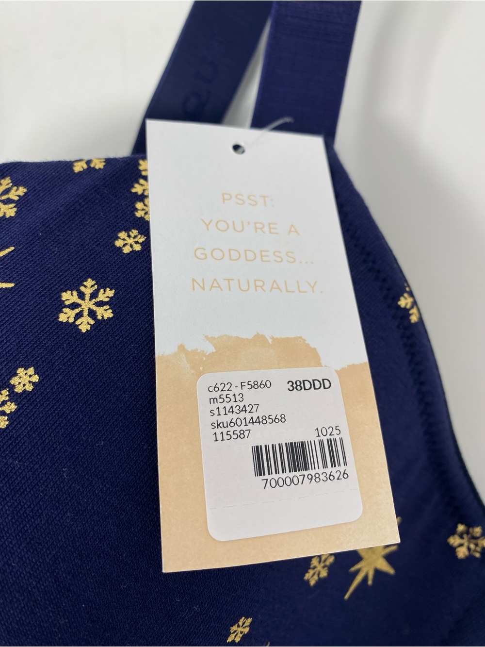 Cacique Lightly Lined T Shirt Bra 38DDD Navy Gold Maritime Snowflakes Stars - Picture 7 of 9